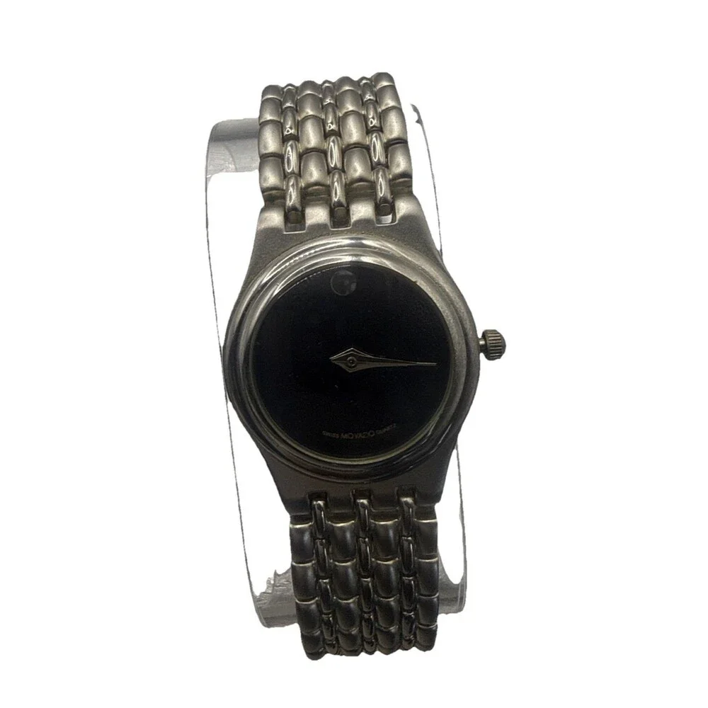 Vintage Movado Museum 97AZ8888Swiss Quartz Watch Black Dial Stainless steel